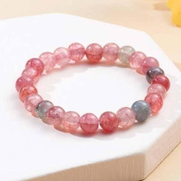 Crystal Beaded Bracelet Pink Gray Stretch - Picture 3 of 6